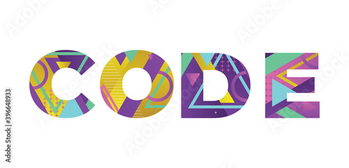 Code Concept Retro Colorful Word Art Illustration