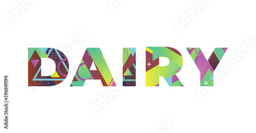 Dairy Concept Retro Colorful Word Art Illustration