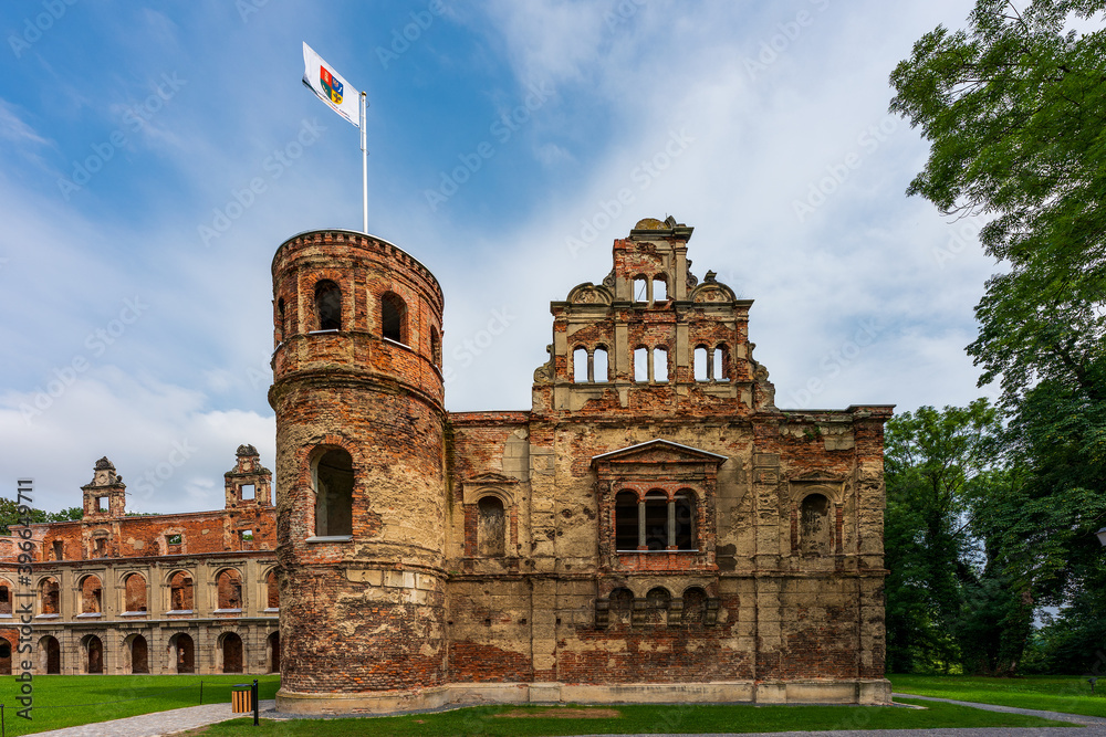 Ruins of the palace in the town of Tworków, Poland.