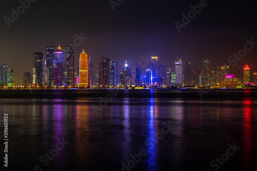 Night panoramic view of Doha skyline. © Anton