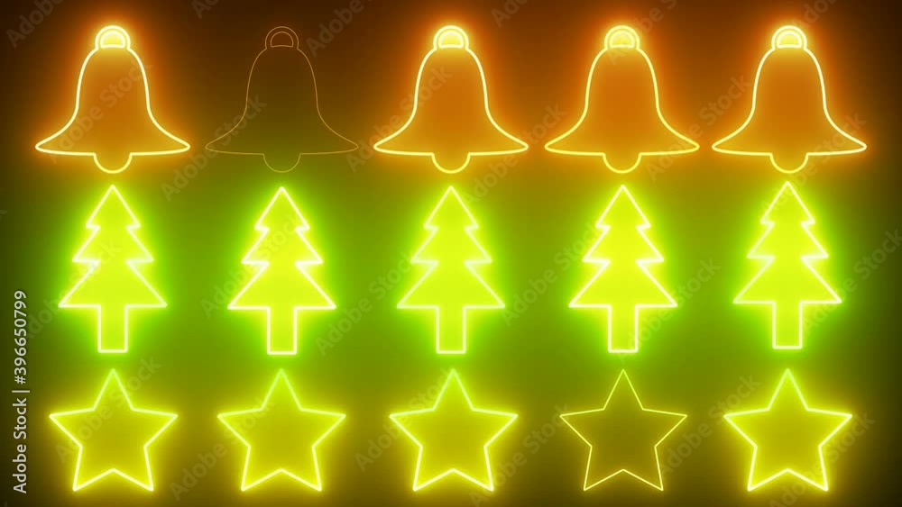 Hai vinto questo Natale, con simboli di campane, alberi, stelle di luci al neon a intermittenza.