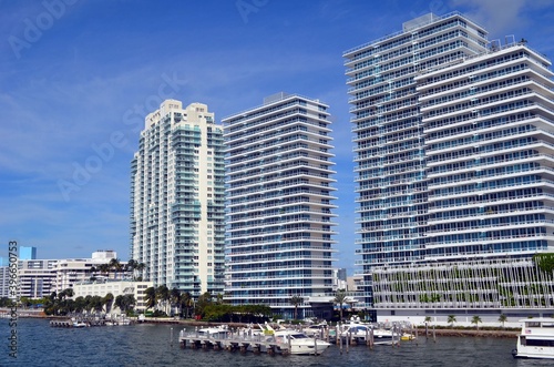 Luxury condo towers on the West Bank of Biscayne Bay in Miami Beach Florida