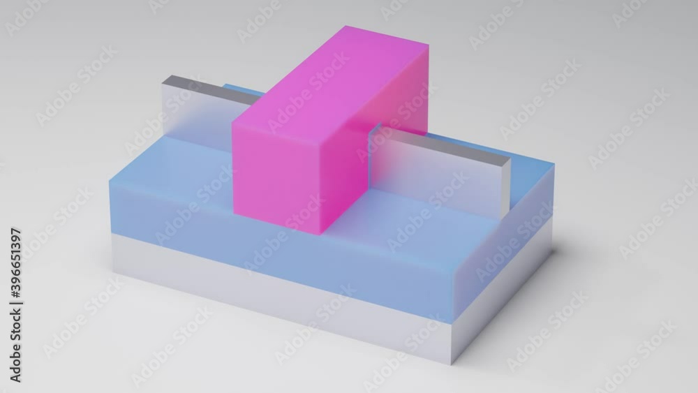 FINFET SOI (Silicon on Insulator) transistor 3D render. Fin FET ...