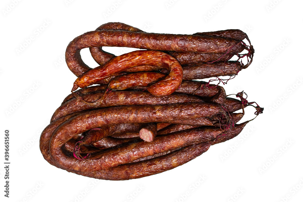 Homemade sausage on a white background Homemade sausage on a white background