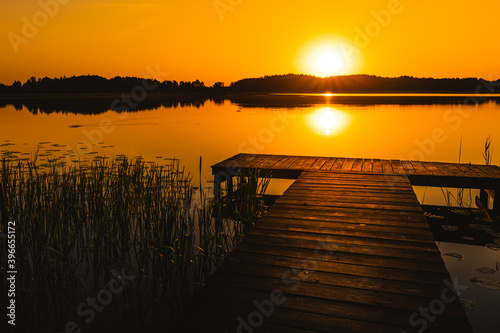 sunset over the lake Wigry National Park Poland
