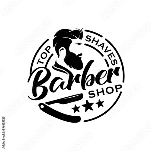 Barbershop vintage retro badge logo stamp or seal sticker design template