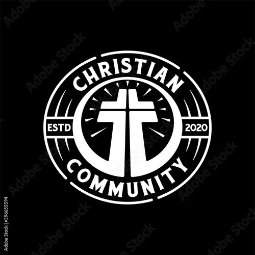 Vintage retro christian community badge logo stamp design template