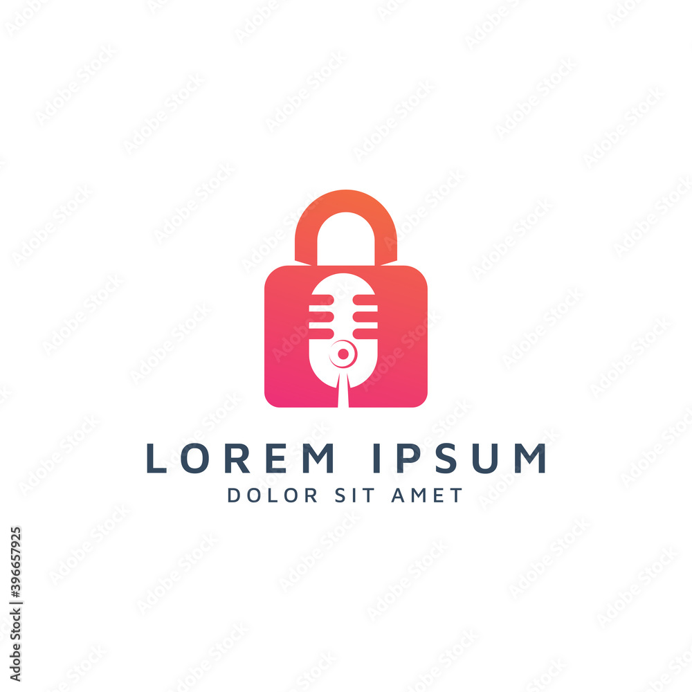 lock and microphone negative space logo design lock and microphone negative space logo design
