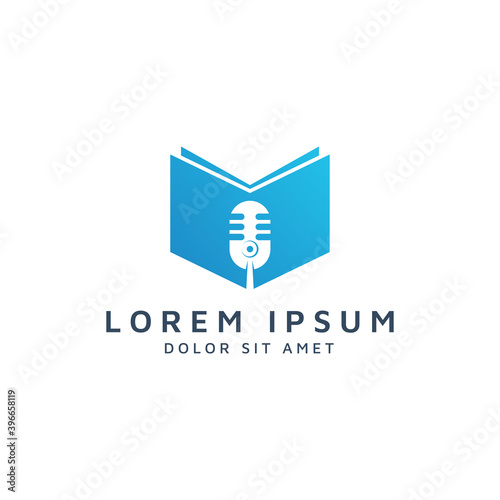 book and microphone negative space logo design
