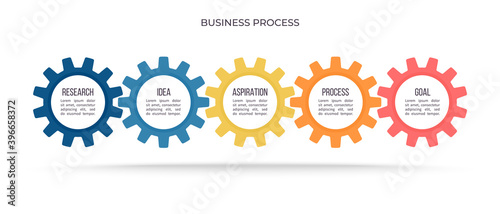Business infographics. Process with 5 steps, options, gears. Vector template.