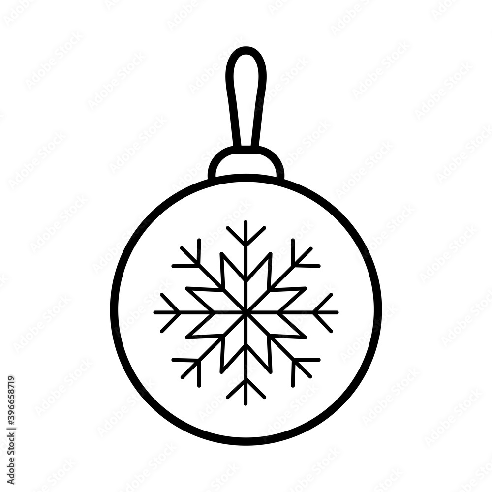Obraz premium happy merry christmas ball with snowflake line style icon vector illustration design
