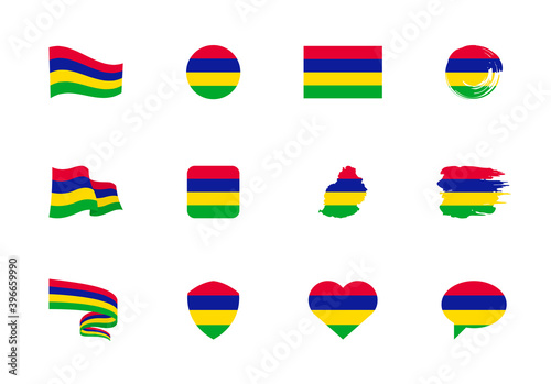 Mauritius flag - flat collection. Flags of different shaped twelve flat icons. photo