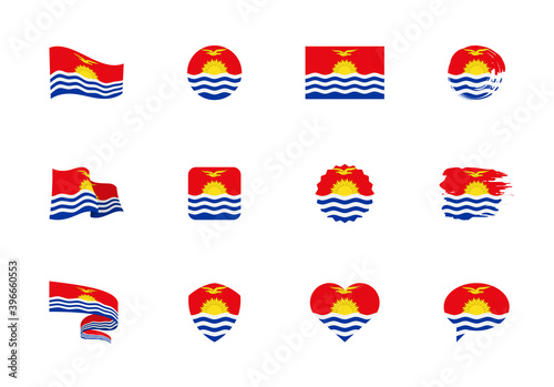 Kiribati flag - flat collection. Flags of different shaped twelve flat icons.