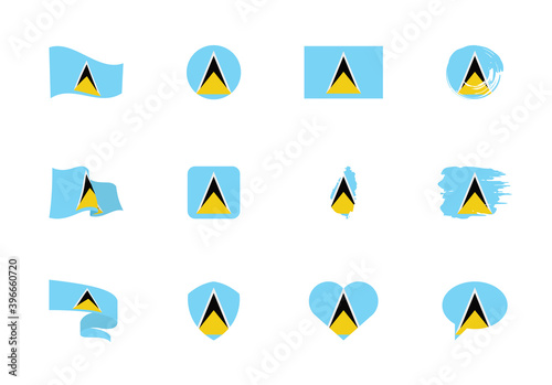 Free Download Saint Lucia flag - flat collection. Flags of different shaped twelve flat icons. - GFXLoad