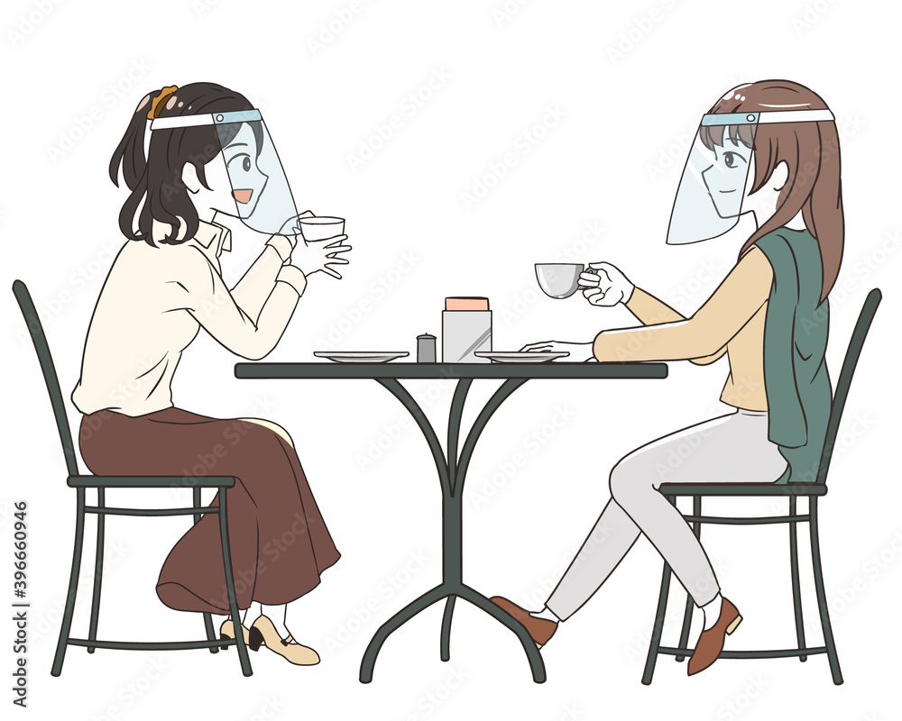 カフェ　ソーシャルディスタンス　フェイスシールド