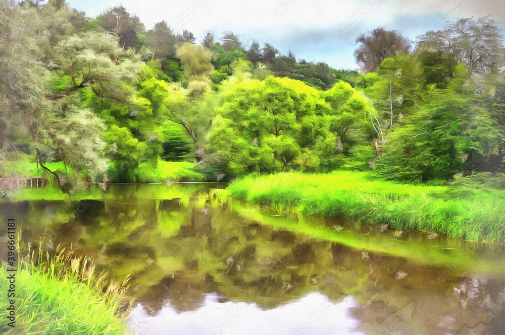 Beautiful summer landscape with river and trees Beautiful summer landscape with river and trees