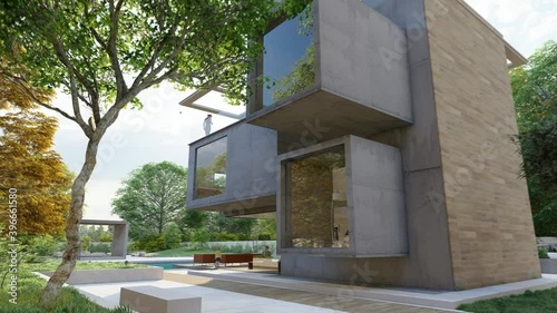 Contemporary original cubic home  with pool and garden