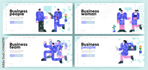 Set of vector illustrations. Slide presentation, web page, cover. Business illustration in modern style, mosaic, vector polygons.