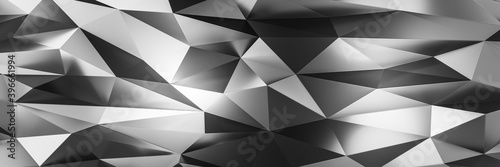 Abstract 3D render illustration,Surface black and white reflection geometric triangle,Polygonal shape template texture background,copy space,creative banner panoramic header,web and wallpaper