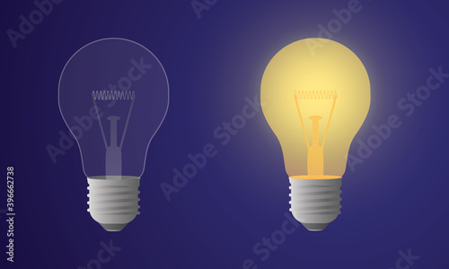 Lamp bulb - light off and light on - idea concept