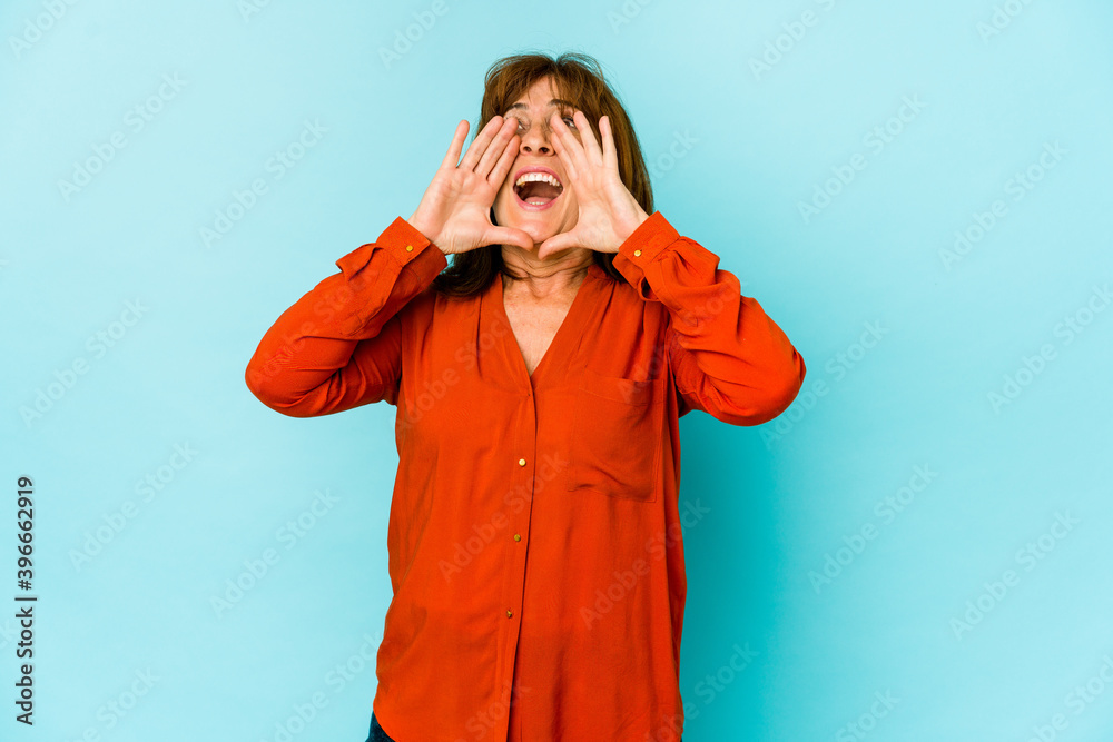 Senior caucasian woman isolated shouting excited to front. Senior caucasian woman isolated shouting excited to front.
