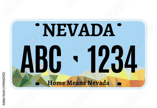 American Nevada car license plate vector registration. Car licence vehicle nevada state numberplate design