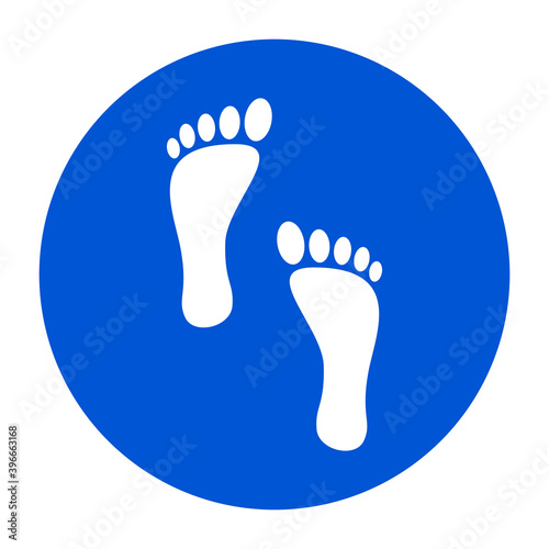 Wait Here, Keep Your Distance  -and Practice Social Distancing Floor Marking Icon with Footprints For Queue Line. Vector Image.
