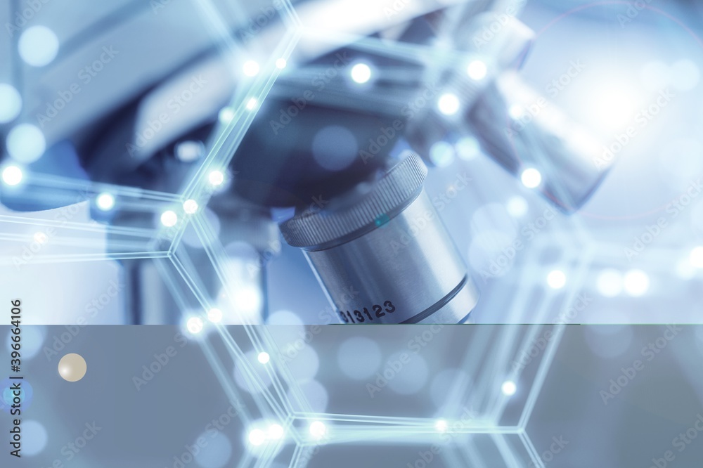 Modern metal microscope biotechnology background Modern metal microscope biotechnology background