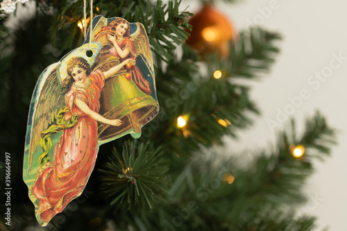 Angels and bells christmas holiday ornament landscape