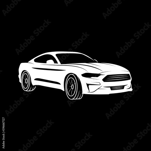 White sports car drawing on black. Vector