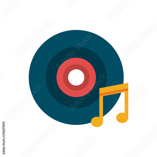 vinyl disk and music note flat style icon