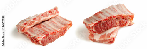 collection raw ribs of pork isolated on a white background. set of fresh meat at bone