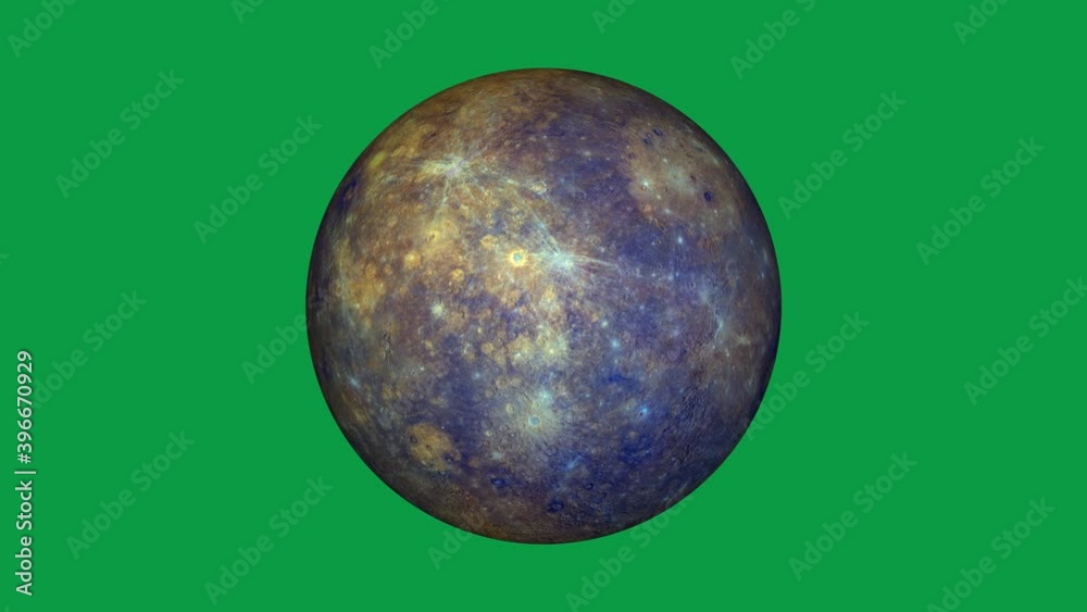 Planet of mercury is rotating in green screen. Loop video