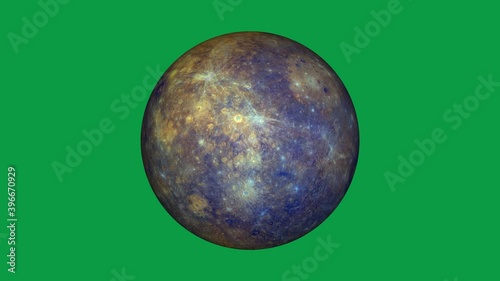Planet of mercury is rotating in green screen. Loop video