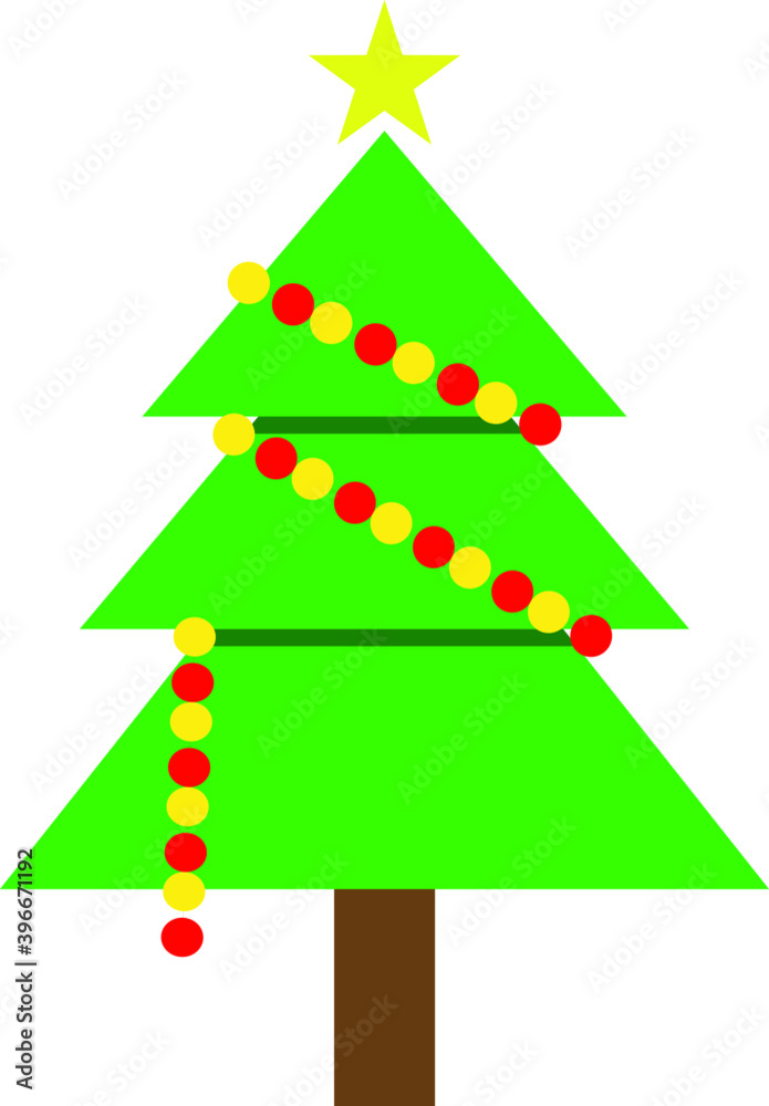 Fototapeta premium Simple cartoon hand drawn vector Christmas tree with ornaments