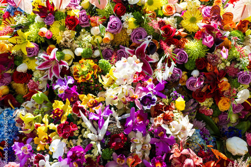 Detail of a saddle in the parade of silleteros, flower fair. photo