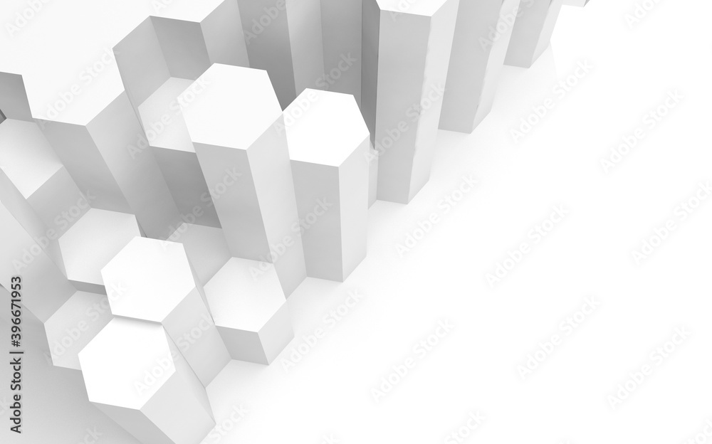 White abstract background with honeycomb. Hexagon bars isolated on white backdrop. 3D illustration White abstract background with honeycomb. Hexagon bars isolated on white backdrop. 3D illustration