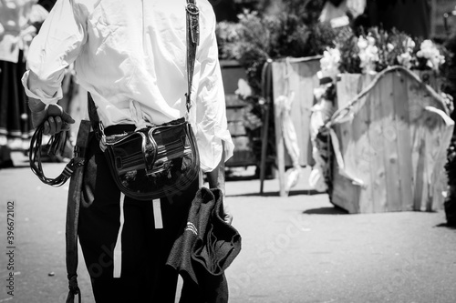 Medellin, Antioquia, Colombia. March 16, 2016: Rail and saddles. Flowers Fair. photo