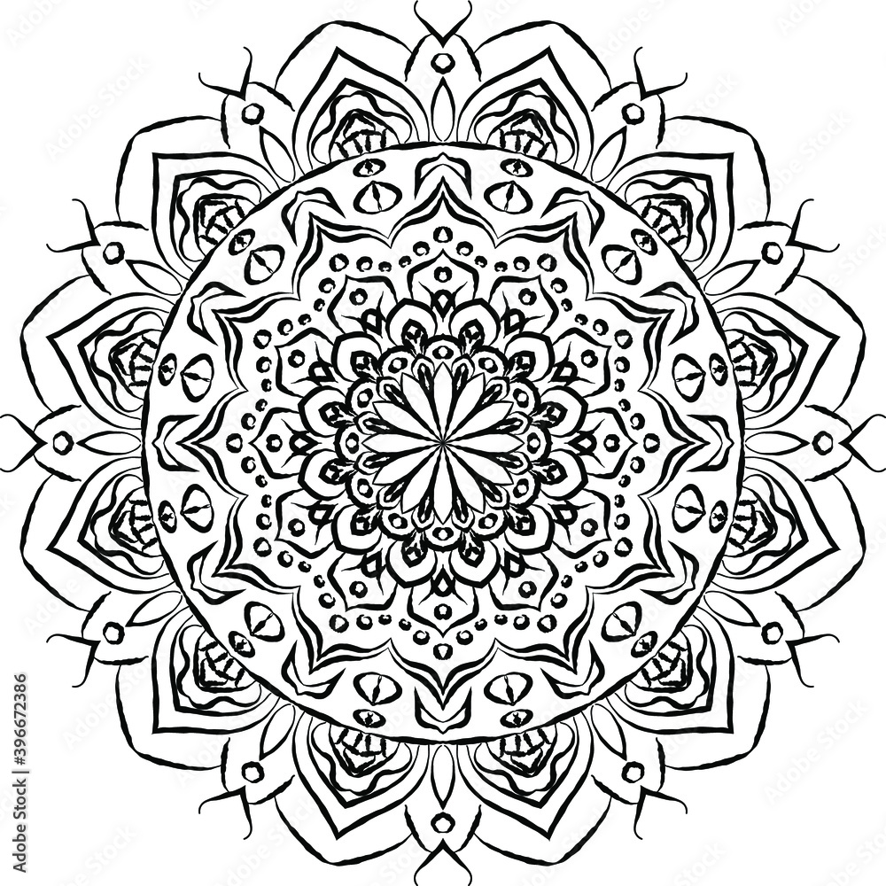 Fototapeta premium Hand-drawn coloring mandala. Coloring book page. Cloth design element, yoga logo, henna, tattoo.