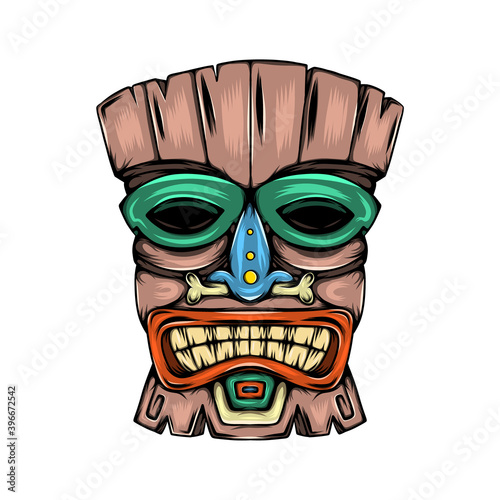 The traditional mask made from the wood with the colorful pain inspiration from tiki island