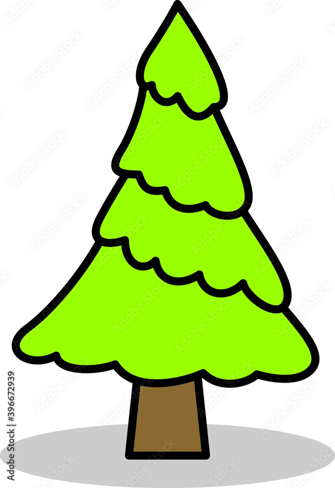 Fototapeta premium Simple cartoon hand drawn vector Christmas tree with ornaments