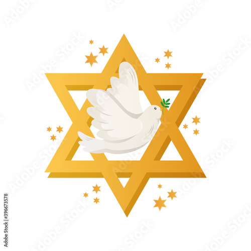 hanukkah celebration jewish star with dove flying vector illustration design