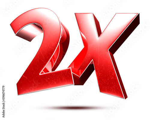 Foto 2x red isolated on white background illustration 3D rendering with clipping path