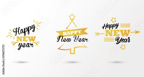 happy new year lettering card with three letterings