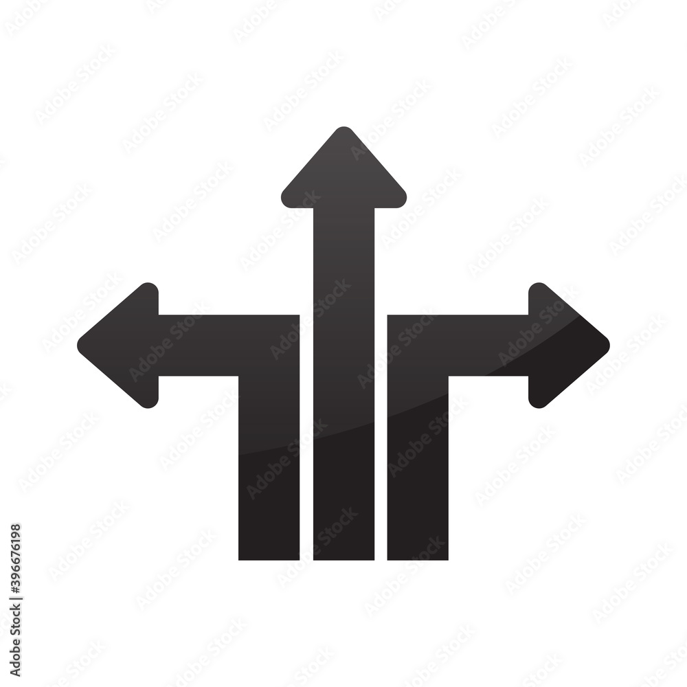 Three way direction arrow vector illustration. Three way direction arrow vector illustration.