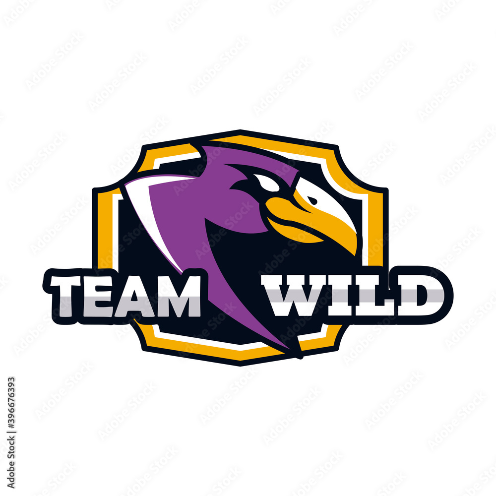 hawk head animal emblem icon with team wild lettering
