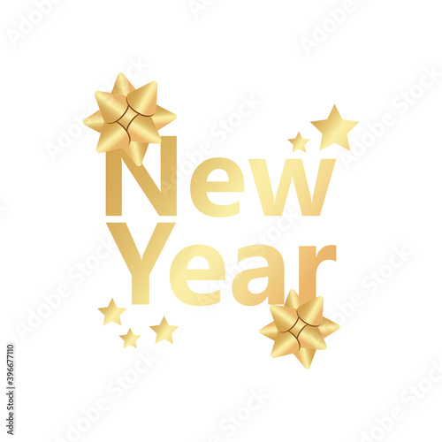 happy new year golden lettering with bows