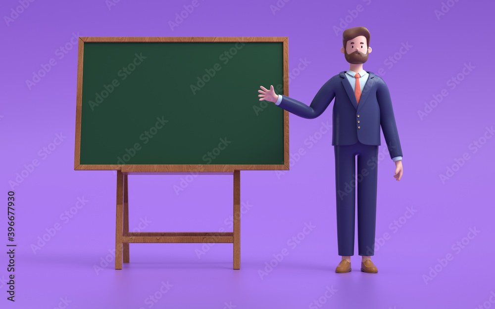 A man standing near blackboard and pointing something. business concept. 3d rendering,conceptual image. A man standing near blackboard and pointing something. business concept. 3d rendering,conceptual image.