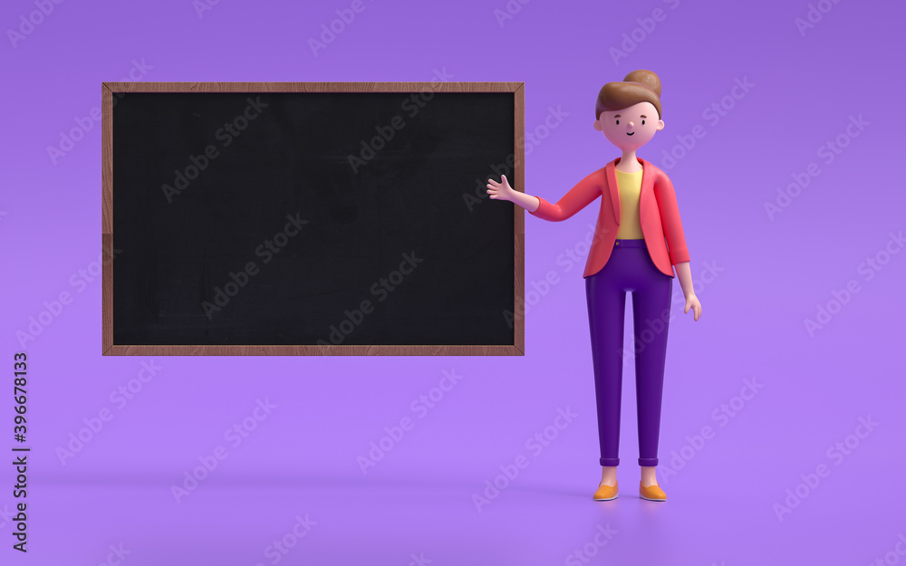 A woman standing near blackboard and pointing something. business concept. 3d rendering,conceptual image. A woman standing near blackboard and pointing something. business concept. 3d rendering,conceptual image.