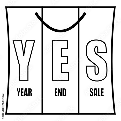 Year end sale YES lettering on shopping bag vector 